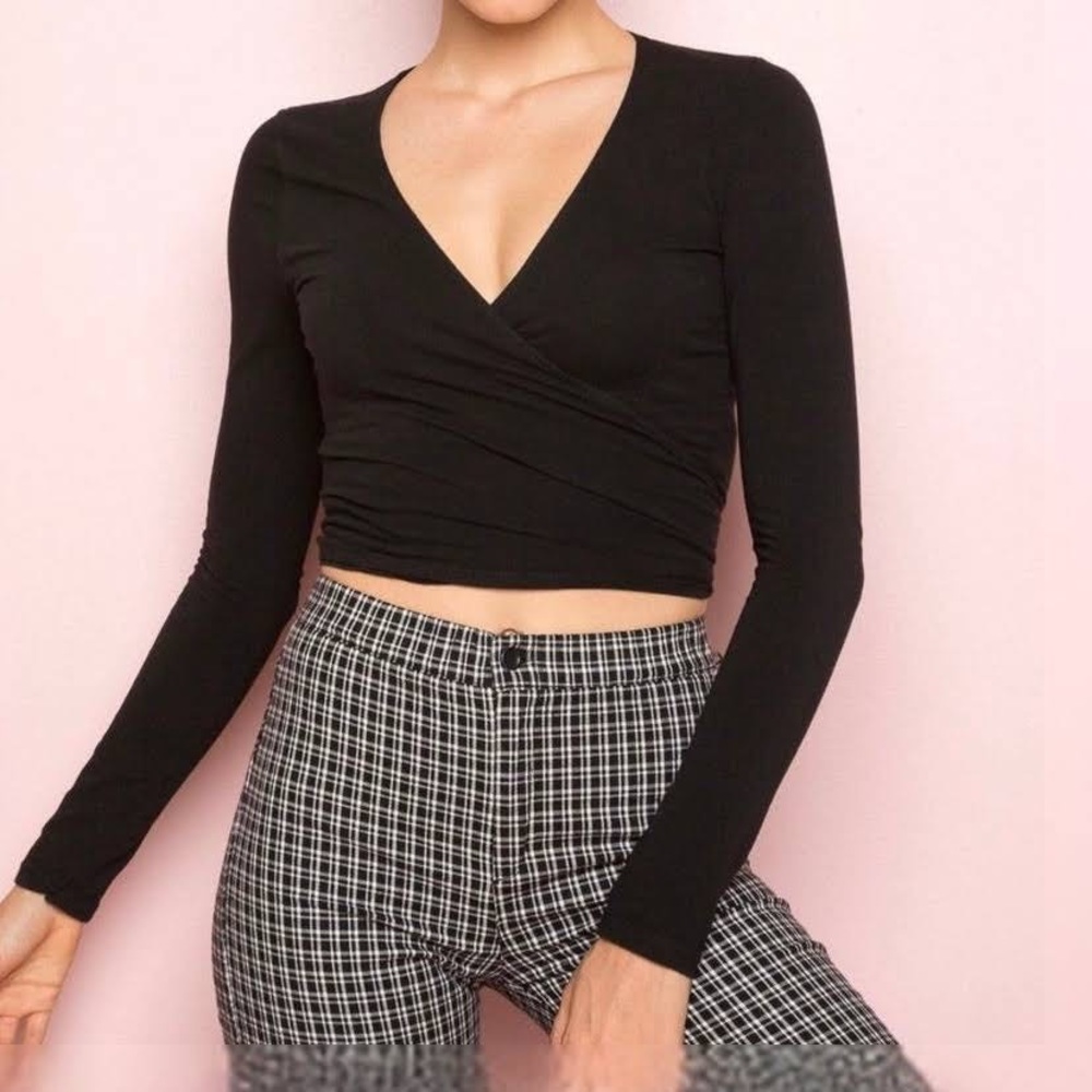 Brandy Melville Black Wrap Top